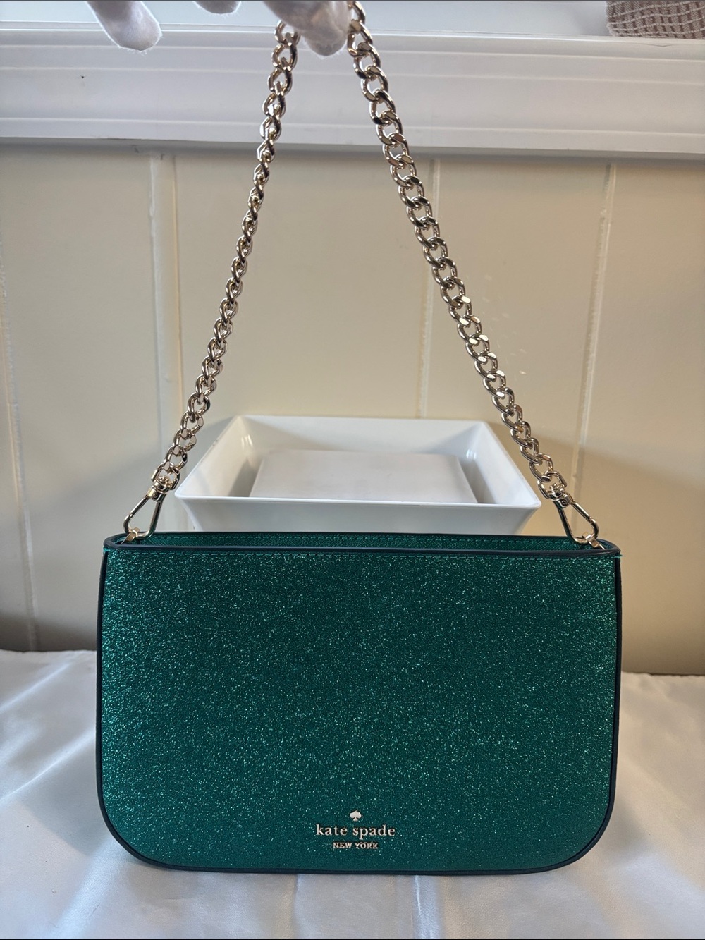 NWOT Kate Spade Glimmer Glitter Pochette in Festive Teal - Rare Holiday Run